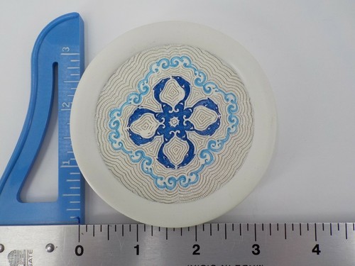 5 PIECE CERAMIC COASTER SET ROUND SHAPE INTRICATE DESIGNS BLUES AND WHITE 3.5inD - Picture 6 of 6