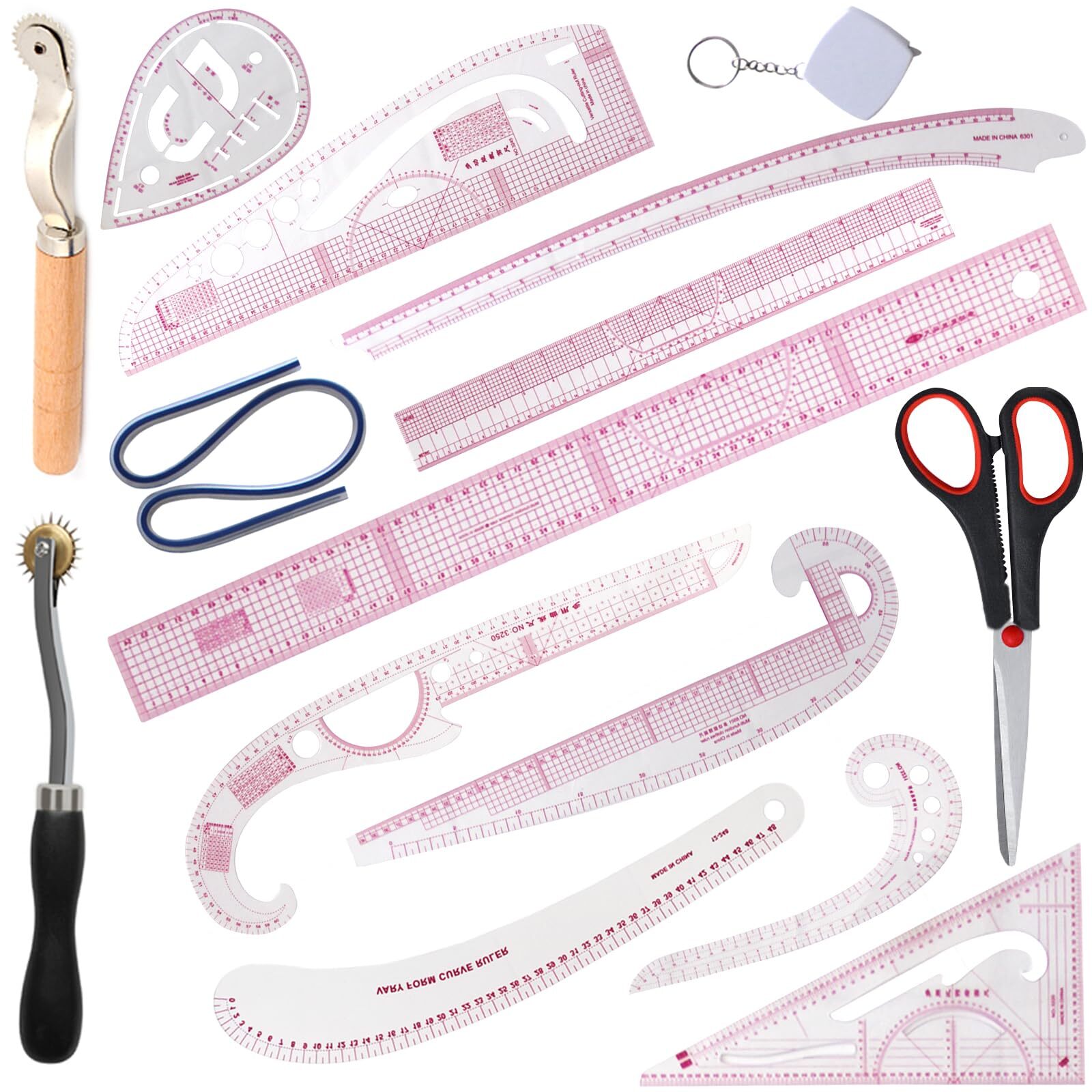 HLZC French Curve Ruler for Pattern Making, 15 Pieces Clear Sewing Ruler Set ...