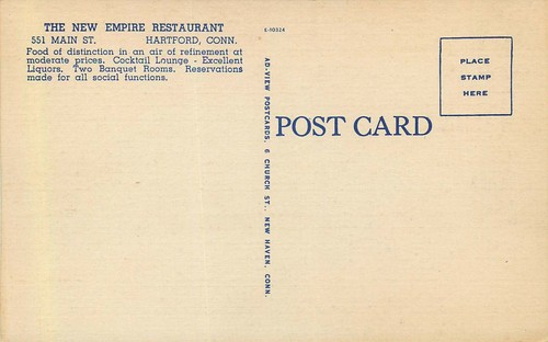 EMPIRE RESTAURANT, HARTFORD, CONNECTICUT, VINTAGE POSTCARD - Picture 2 of 2