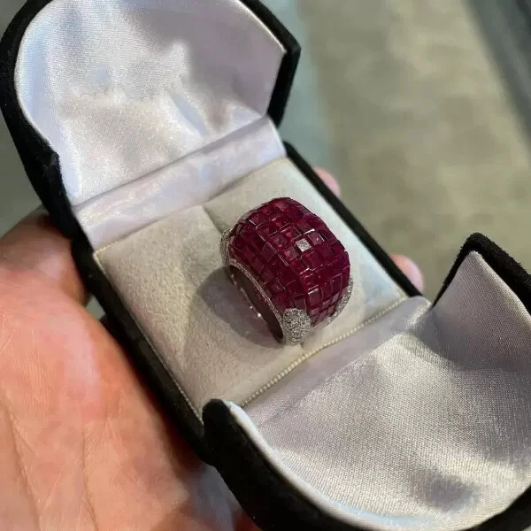 23.75Ct Lab Created Ruby Invisible Setting Cocktail Ring 925 Sterling Silver - Image 4 of 4