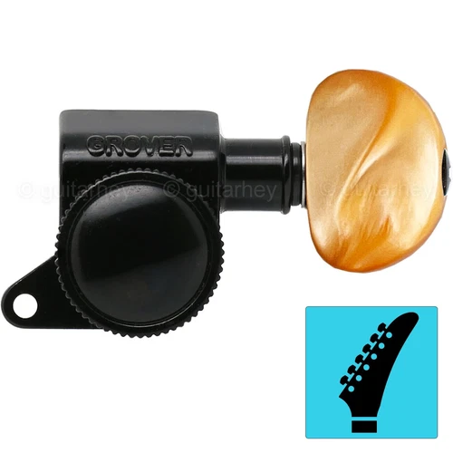 NEW Grover 505 Mini Roto-Grip Locking Rotomatic 6 In line Tuners AMBER - BLACK