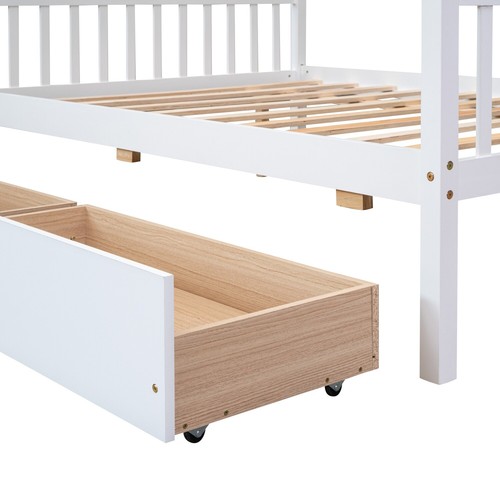 Full Size Daybed Wood Bed Frame Sofa Bed with 2 Drawers  White/Natural - Picture 11 of 46