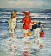  Impressionism  Oil Painting on canvas -ENFANTS A LA PLAGE - size 26”x28“