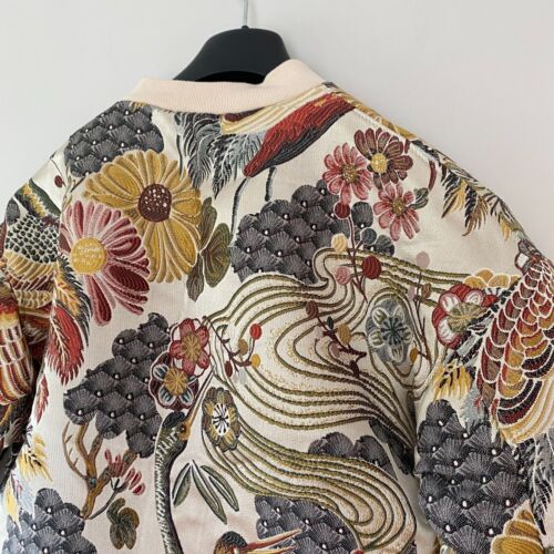 Embroidered Brocade Floral & Crane Bomber Jacket (XXL) - Picture 5 of 13