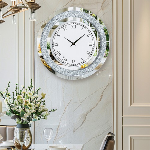 23.6" Sparkle Bling Crush Diamond Wall Clock Entryway Living Room Mirrored Clock - Picture 2 of 14