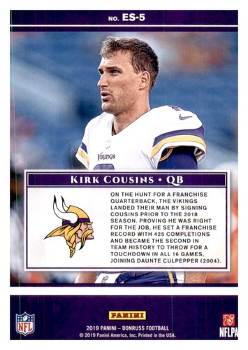 Donruss Elite Series Kirk Cousins PWE 2019 refractor Prizm Holo Foil Vikings #5 - Imagen 2 de 2