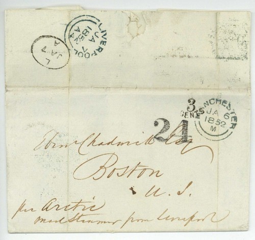 Battello a vapore Artico lettera nave Manchester 1852 affondato Terranova Boston USA - Foto 2 di 4