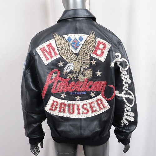 Pelle Pelle American Bruiser Leather Bomber Jacket Black Size L - Foto 2 di 23