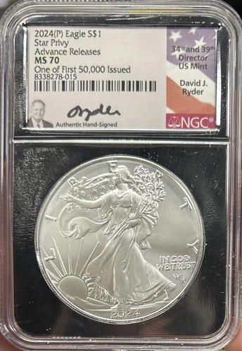 2024(P)Star Privy Silver Eagle 1st 50K NGC MS70 AR Ryder Signed BX10-15