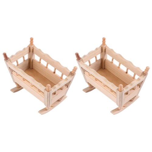 2 Pcs Mini Furniture Model Baby Miniature Cradle Simulated Doll House - 第 1/12 張圖片
