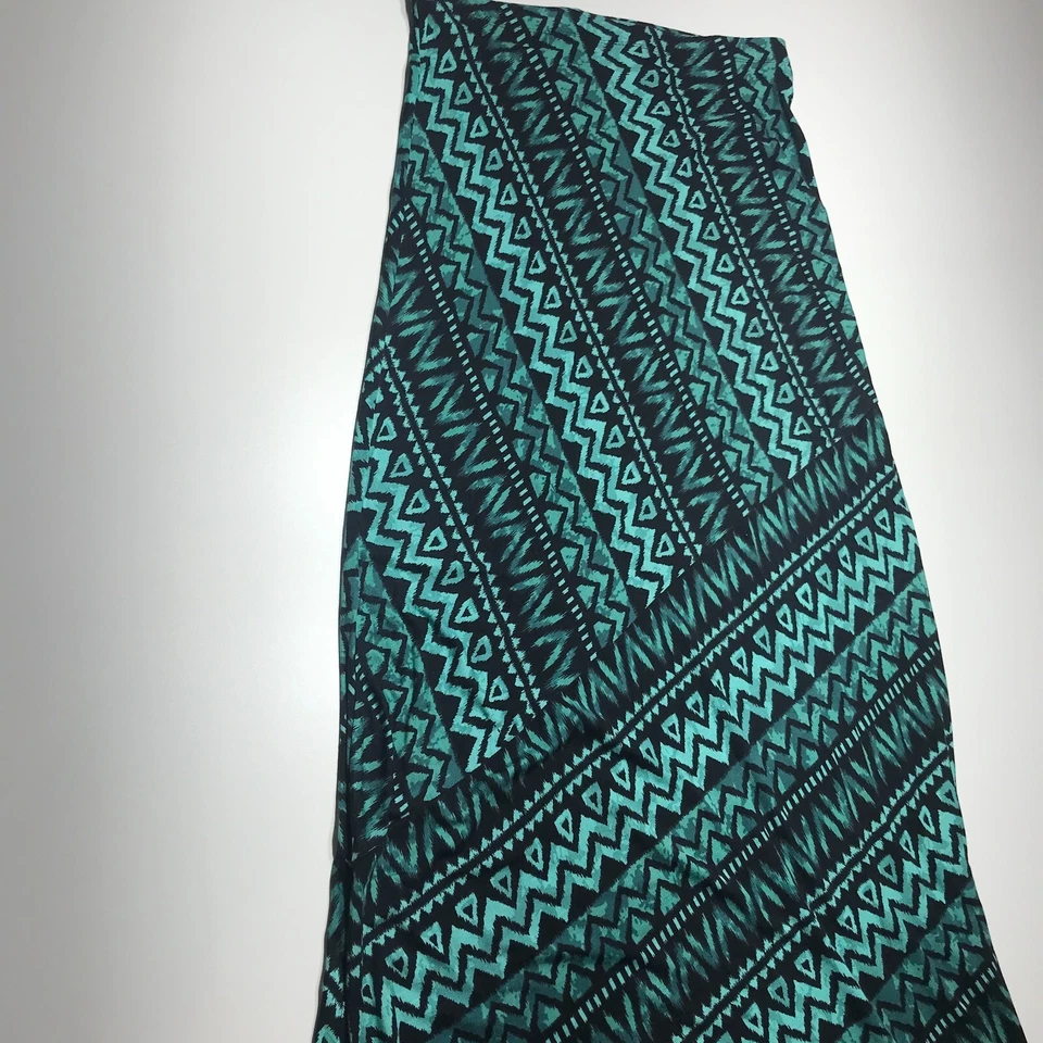 Matty M Green & Black Geometric Ikat Print Long Maxi Summer Vacation Skirt Sz XS - Image 4 of 4
