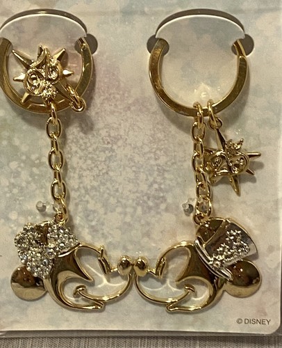 Mickey Minnie Profile Keychain Tokyo Disneysea 20Th Anniv Time To Shine Gold - Picture 3 of 3