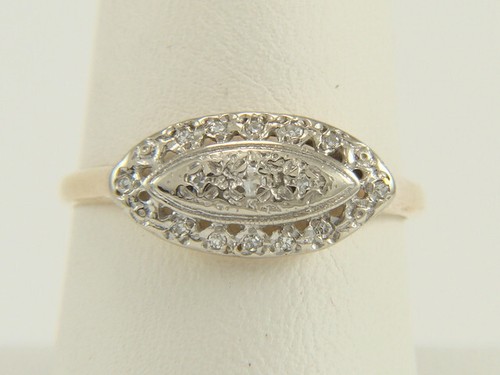 14K Gelb- und Weißgold Vintage 1950er natürlicher Diamant Princess Ring Größe 8,75