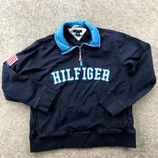 Tommy Hilfiger Sweater Boys Medium Blue Spell Out 1/4 Zip Embroidered Flag