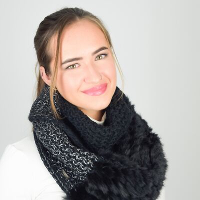 Seeberger Strick-Loop mit Echtfellbesatz Strickschal Schlauchschal Echtfell