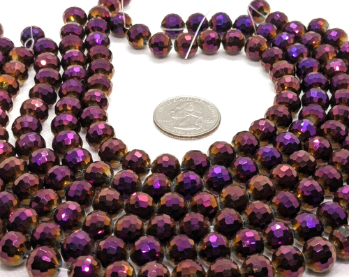 6 Bead Strands 11" Electroplated Purple Faceted Rondelle Glass Beads 10mm - Picture 3 of 13