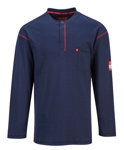 Mens FR Flame Resistant Shirt Crew Neck Long Sleeve Button Gray Navy, Khaki S-6X - Picture 7 of 8