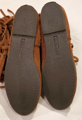 Minnetonka 1638 halbhohe Damen-Mokassin braun Wildleder 3-lagig Fransen Größe 6 - Bild 8 von 12