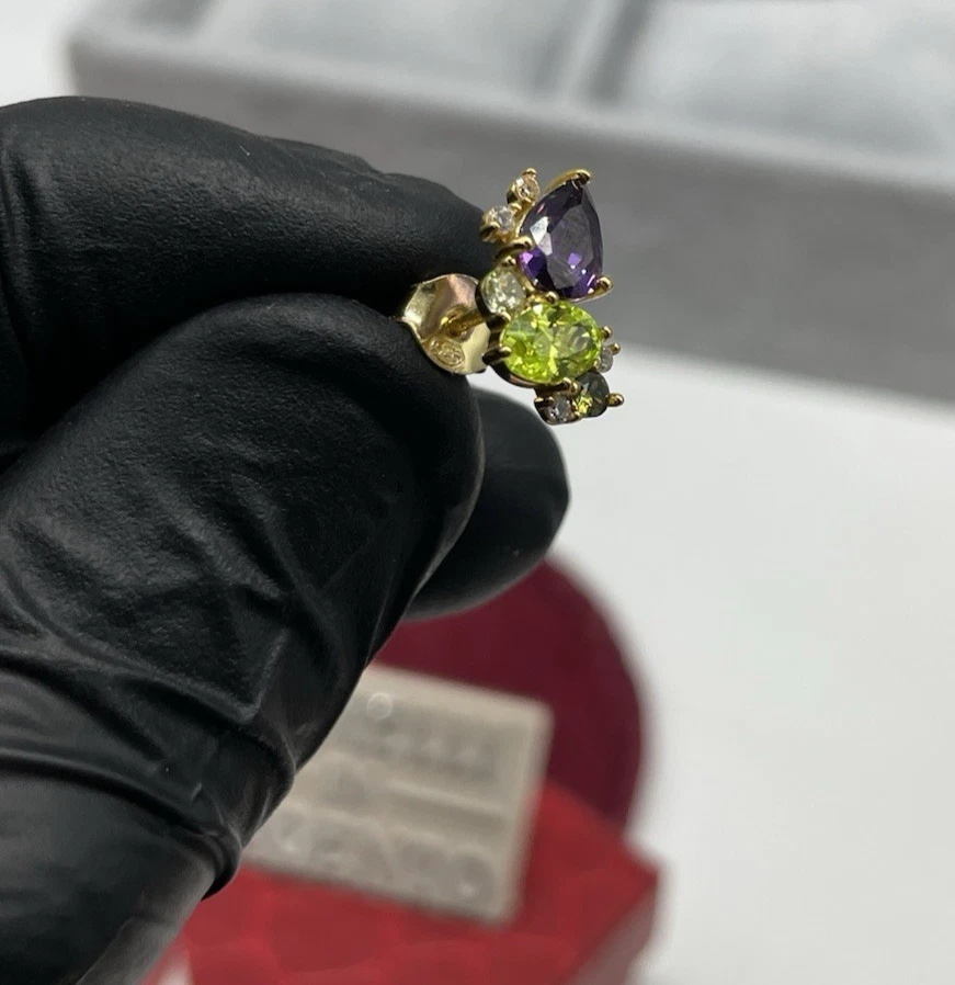 Orecchini Donna in Argento 925 dorato Farfalle zirconi e cristalli Viola e Verdi - Immagine 4 di 4