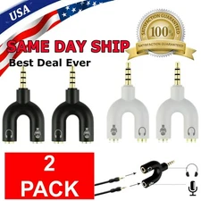 2-Pack 3.5mm Stereo Audio Male To 2 Female Headphone Splitter Cable Adapter USA