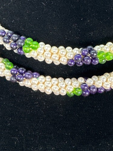 Vintage Faux Seed Pearl Grape Cluster Woven Rope Necklace - Bild 4 von 5