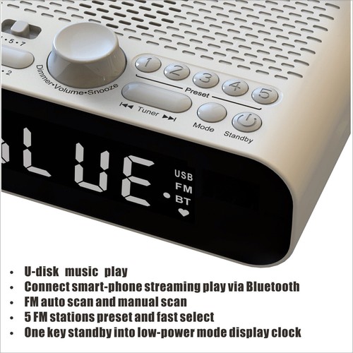 Dual Alarm Clock Radio with Bluetooth Speaker LED Display Bedside FM Clock Radio - Picture 5 of 10