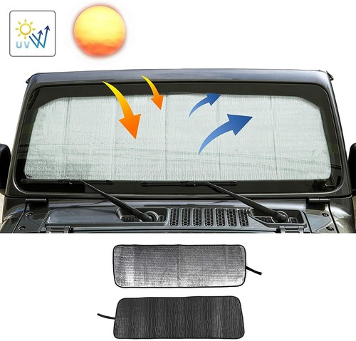 Windshield Sunshade Foldable Reflective Sun Visor for 2018+ Jeep Wrangler JL JT - Picture 2 of 12