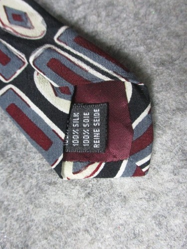 Brandini Tie Mens 57 X 4in Black 100% Silk Necktie Red Gray Button Made in Italy - Picture 6 of 10