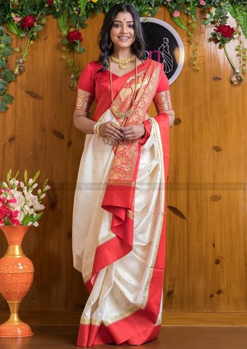 Bollywood South Indian Saree Blouse Bridal Banarasi Silk Sari Party Wedding New - Picture 4 of 10