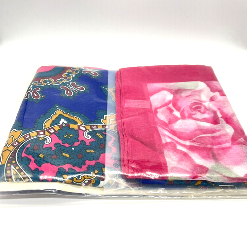 VTG Scarf & Stylish Clip Italy 3pcs Chiffon Rose & Royal Paisley Square 30x29” - Picture 9 of 13