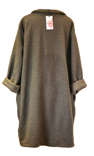 Lagenlook Made In Italy Coat Boucle Khaki button up One Size Plus UK 14-22 - Picture 11 of 19