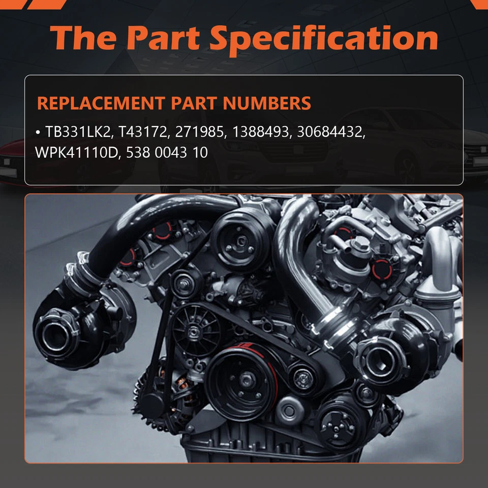 Timing Belt Kit Water Pump T43172 For 2005-2013 VOLVO C30 C70 S40 V50 2.4L 2.5L - Imagem 2 de 4