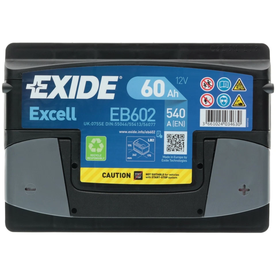 Starterbatterie Exide 12V 60 Ah EB602 Autobatterie Top Angebot gefüllt u geladen - Bild 4 von 4