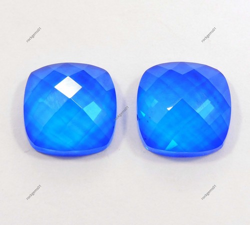 18 Ct Natural Extremely Blue Aquamarine Square Cut Certified Loose Gemstone Pair - Picture 3 of 5