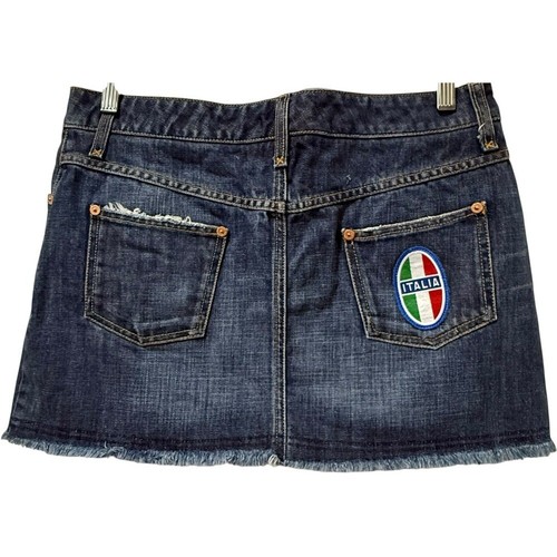 Vintage Dolce & Gabbana Denim Mini Skirt Italia Patch Raw Hem Y2K IT 44 / US 8 - Picture 2 of 7