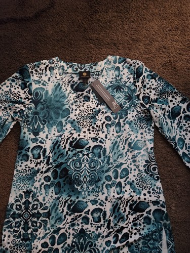 Brand New JM Collection Teal Vneck beaded womens floral blouse - Picture 24 of 24