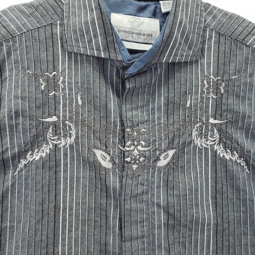 Christopher Wicks English Laundry Independence Shirt Mens Large Gray Embroidered - Picture 5 of 16