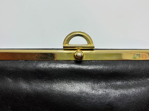 Vintage Clutch Handbag  Black Vintage Clutch Gold Hardware Center Pocket - Picture 4 of 15