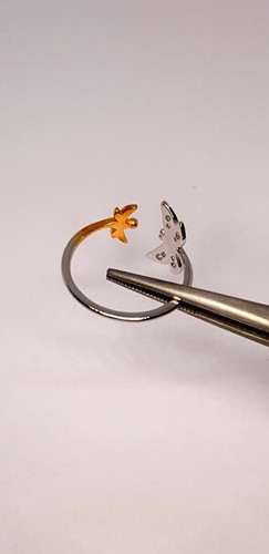Two Dragonfly Open Ring 14k Gold Natural Diamond Damselfly Minimalist rings - Picture 3 of 18