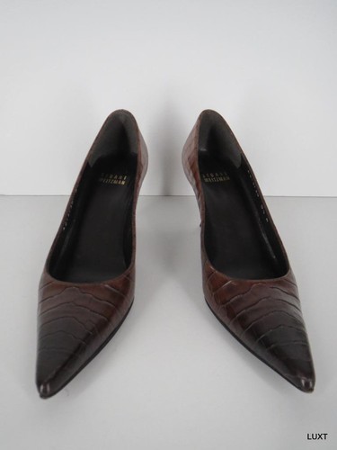 Zapatos de tacón Stuart Weitzman talla 5,5 cuero cocodrilo marrón ombre punta puntiaguda trabajo - Imagen 4 de 12