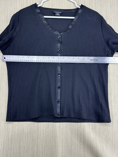 Jones New York Signature Shirt Size X Lg Women's Blouse Black Ribbed Long Sleeve - Picture 6 of 8