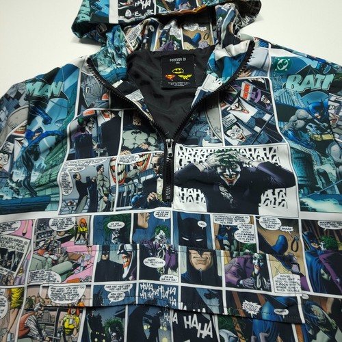 Forever 21 Men Jacket Hoodie Large Black Blue Batman Joker DC Comics Snap Pocket - Picture 4 of 24