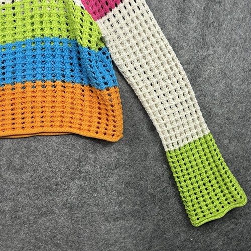 Wild Fable Womens Sweater Medium Open Knit Boho Crochet Crop Colorful 70s Style - Picture 4 of 11