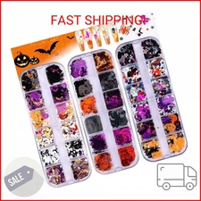 EBANKU 3 Boxes Halloween Nail Art Glitter Sequins, 3D Holographic Skull Spider P
