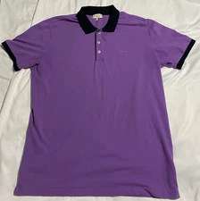 Brioni Mens Cotton Polo Sz XXL  Lavender w Black Collar and Sleeve Hems Italy