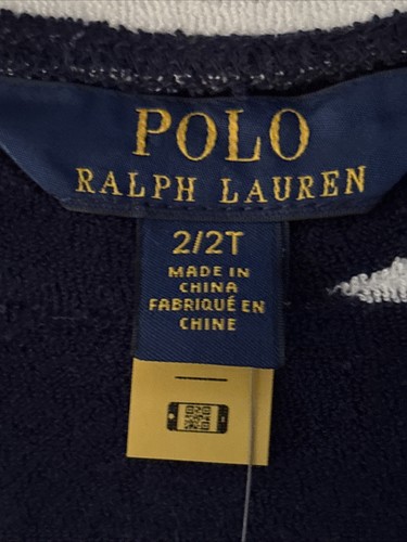 Girls Size 2T POLO RALPH LAUREN Short Sleeve Navy Striped Terry Romper BRAND NEW - Picture 3 of 5