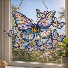Personalized Butterfly Mom Acrylic Suncatcher Custom Names Window Hanging Gift