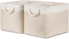 Beige Storage Basket Large Fabric Cloth Baskets [2-Pack] Tall