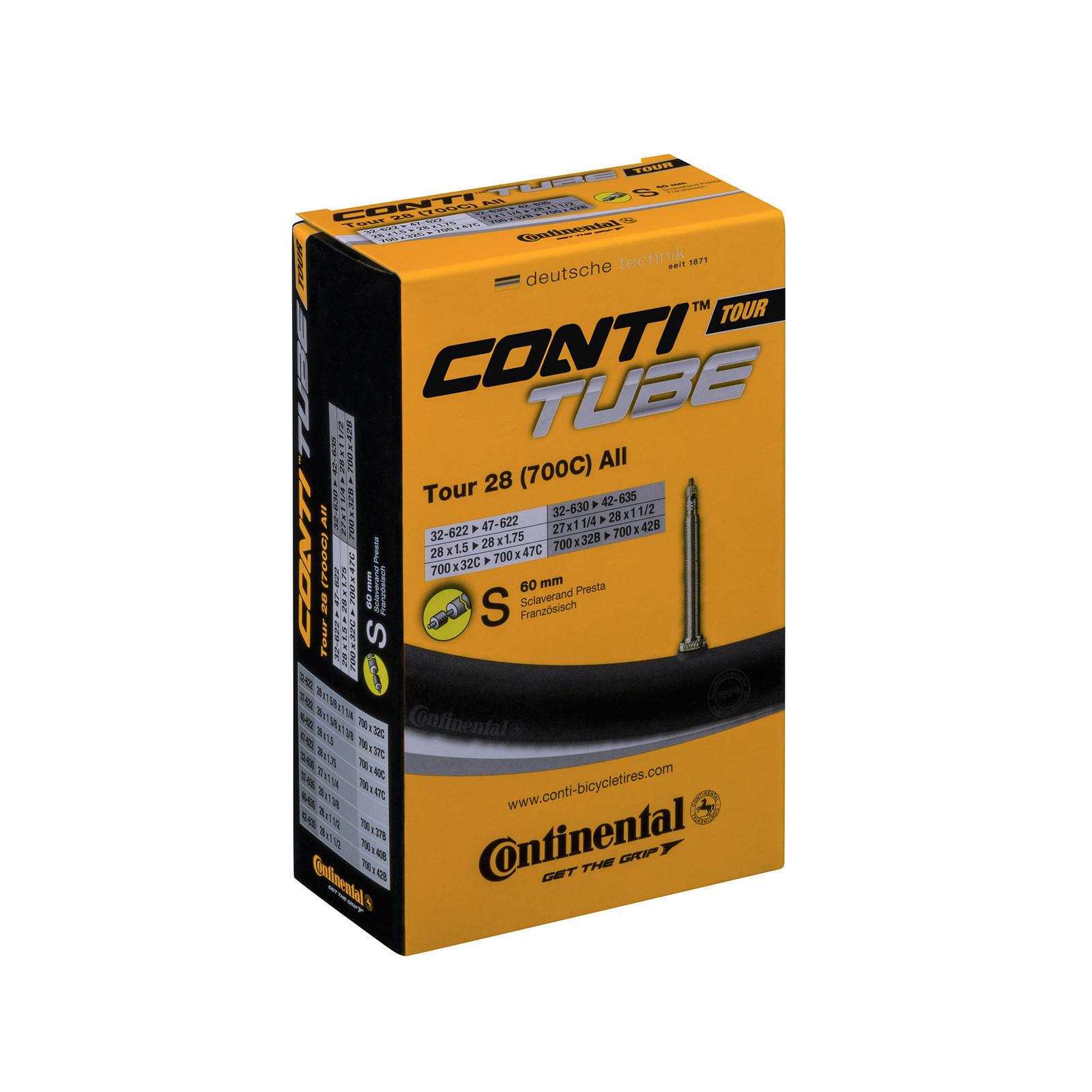 Клапан Continental Tour Tube Presta 60 мм черный 700X32-47C