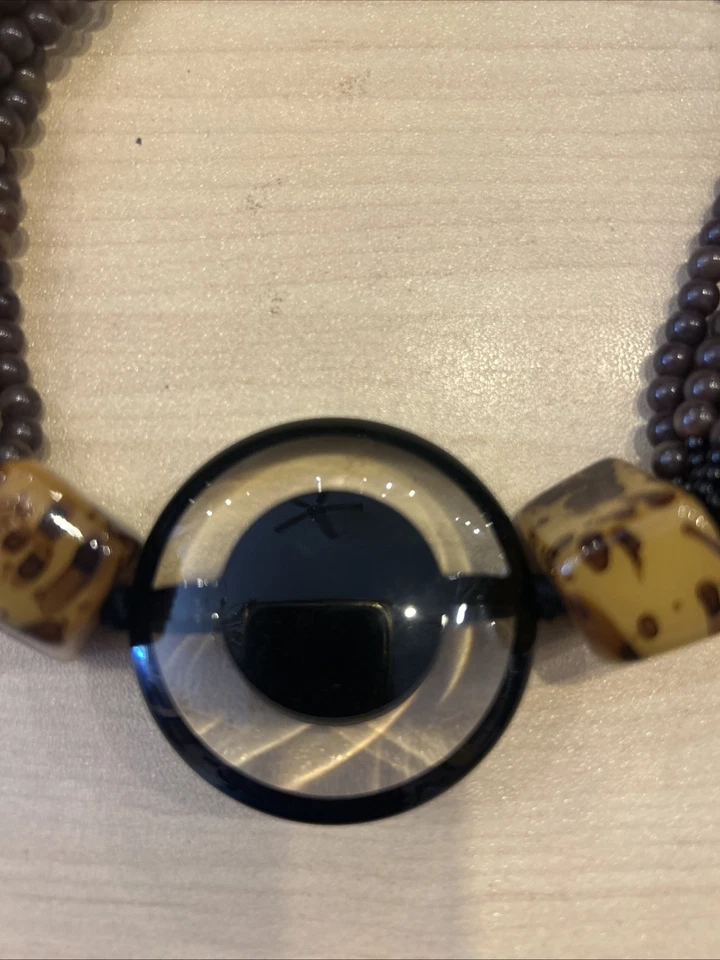 Ожерелье из коричневых бусин FIOCCHI Italy Angela Caputi 18 дюймов с центральным медальоном  - Изображение 2 из 4